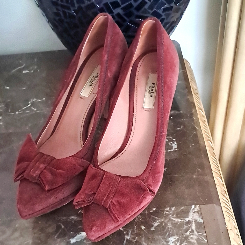 Prada Women's Red Suede Heels size 36